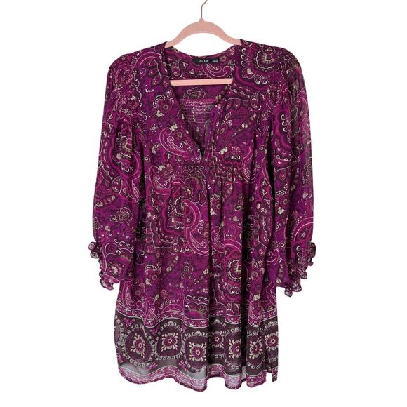 A.n.a Fuscia Pink Paisley V-neck Semi-Sheer Loose Tunic Blouse Top Size XL - Picture 1 of 9